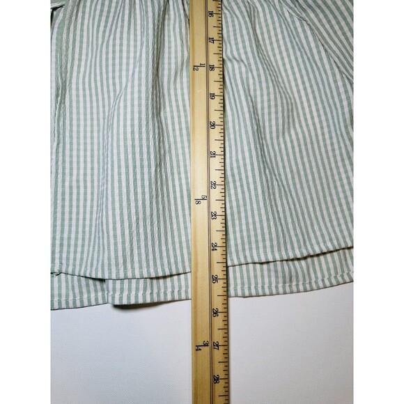 Carole Christian Seer Sucker Bow Front Puff Sleeve Green Boho Blouse Oversized S - Picture 9 of 11